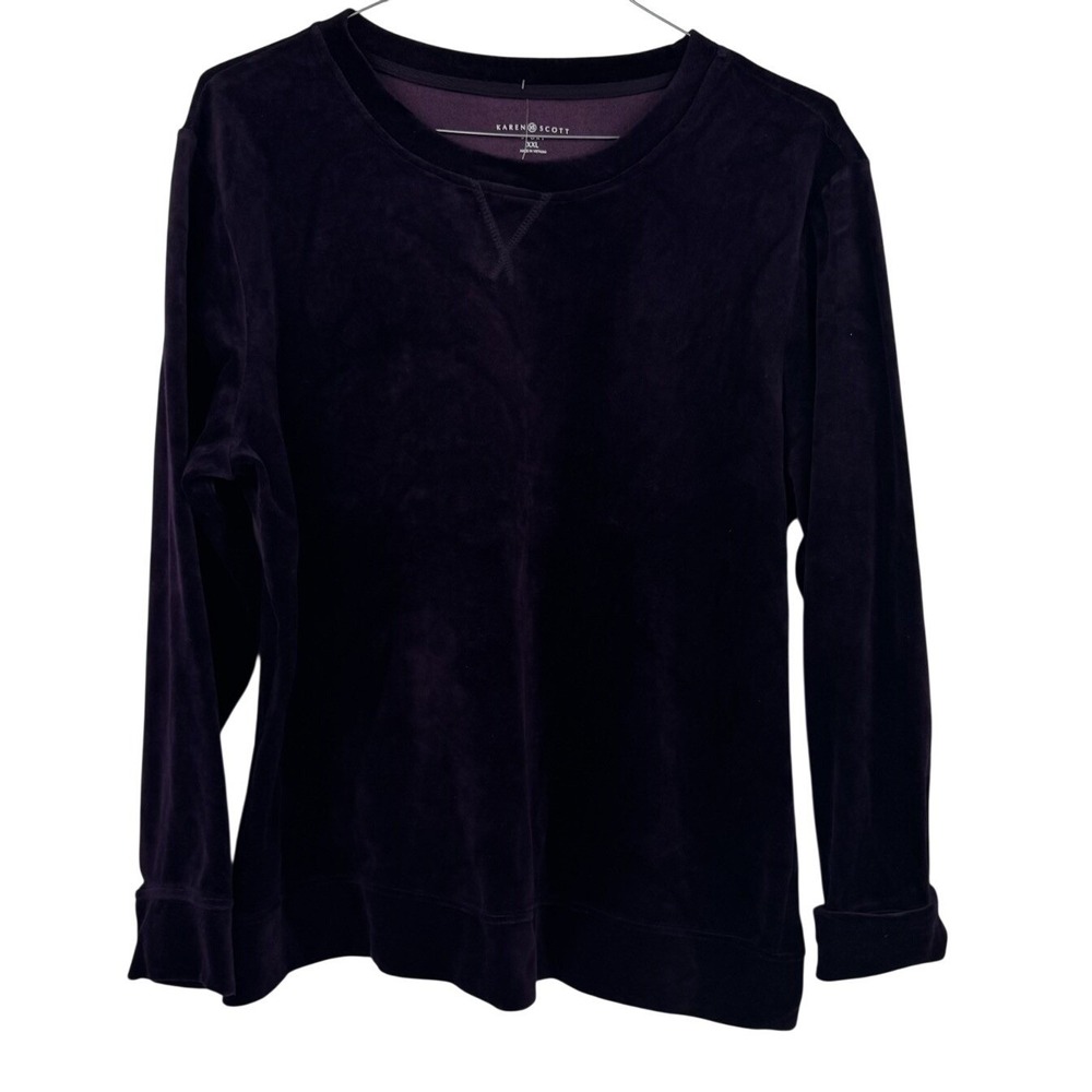 Karen Scott Sport‎ Velour Crewneck Sweatshirt Purple XXL NWT